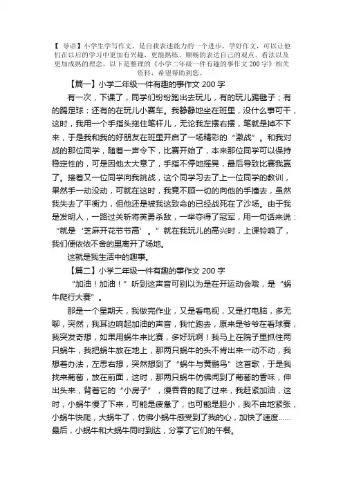 小学二年级一件有趣的事作文200字