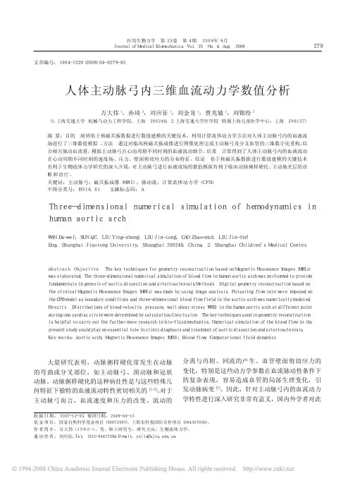 7人体主动脉弓内三维血流动力学数值分析