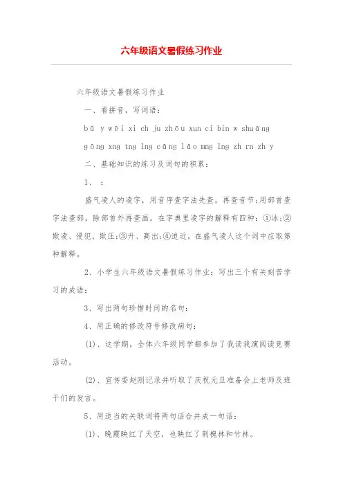六年级语文暑假练习作业