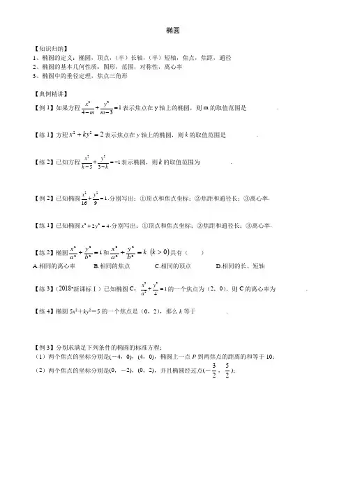 高中数学椭圆基础训练题