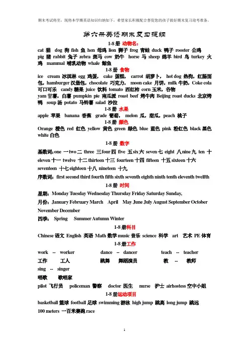 闽教版小学英语总复习归纳(单词主题,词组,句子)