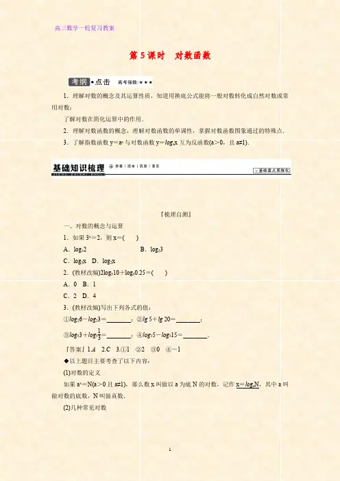 高三数学一轮复习精品教案3：2.5对数与对数函数教学设计