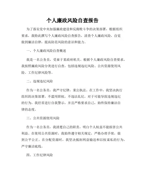 个人廉政风险自查报告