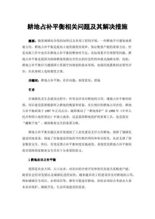 耕地占补平衡相关问题及其解决措施