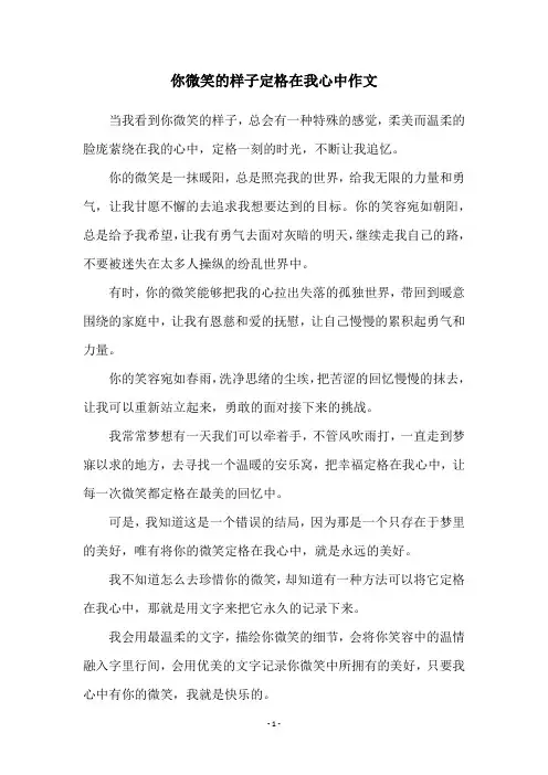 你微笑的样子定格在我心中作文
