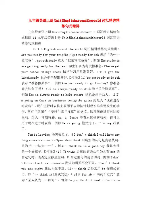 【初三英语试题精选】九年级英语上册Unit3Englisharoundtheworld词汇精讲精练句式精讲