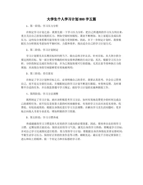 大学生个人学习计划800字五篇