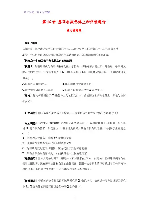 高三生物一轮复习精品学案4：第16讲 基因在染色体上和伴性遗传