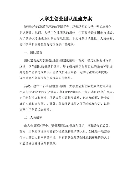 大学生创业团队组建方案