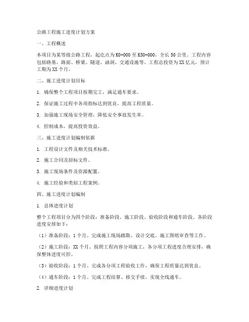 公路工程施工进度计划方案