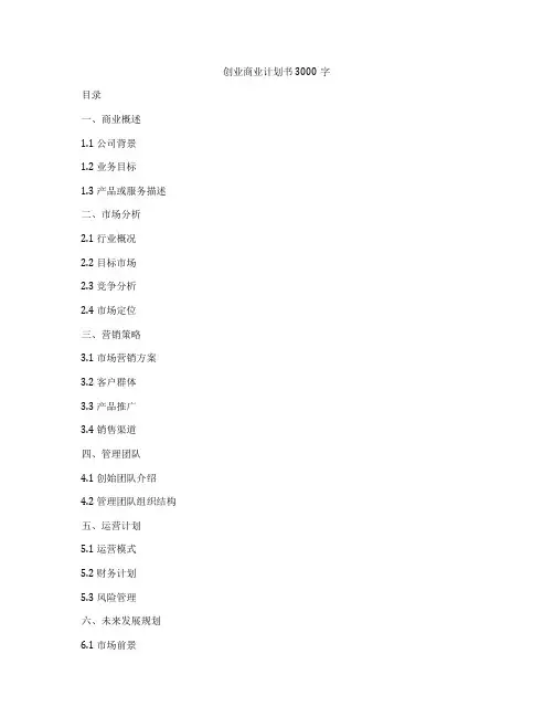 创业商业计划书3000字