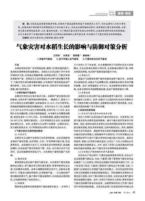 气象灾害对水稻生长的影响与防御对策分析