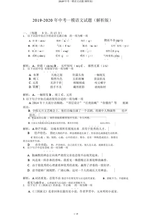 2019-中考一模语文试题(解析版)