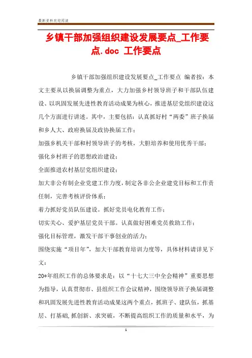 乡镇干部加强组织建设发展要点_工作要点.doc 工作要点