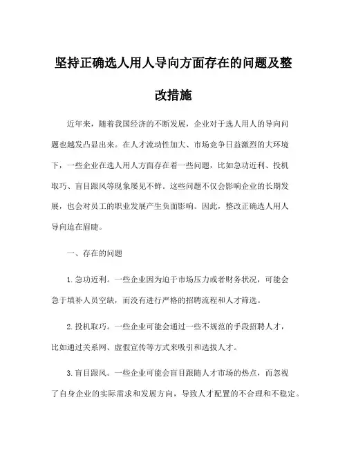 坚持正确选人用人导向方面存在的问题及整改措施