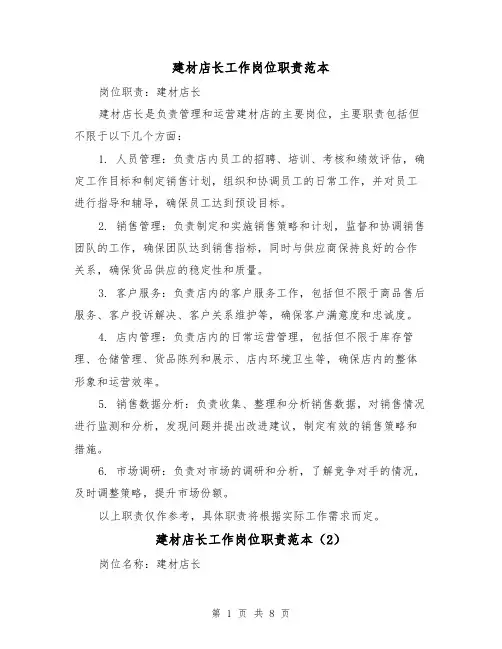 建材店长工作岗位职责范本(4篇)