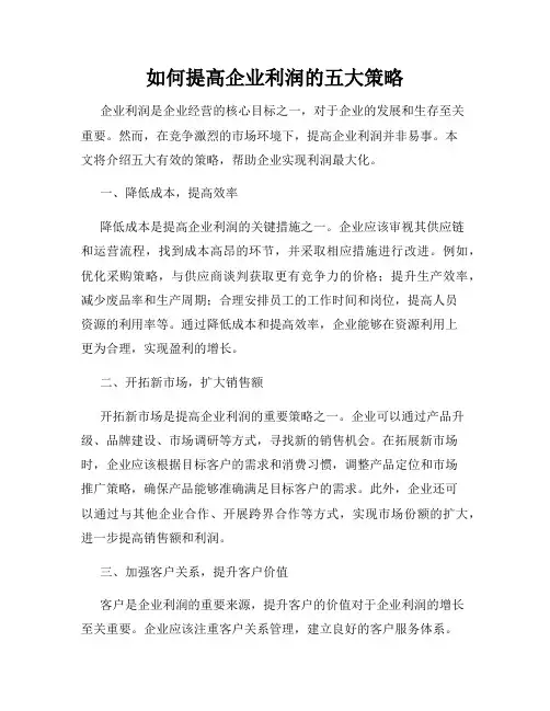 如何提高企业利润的五大策略