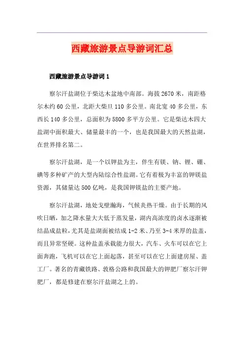 西藏旅游景点导游词汇总