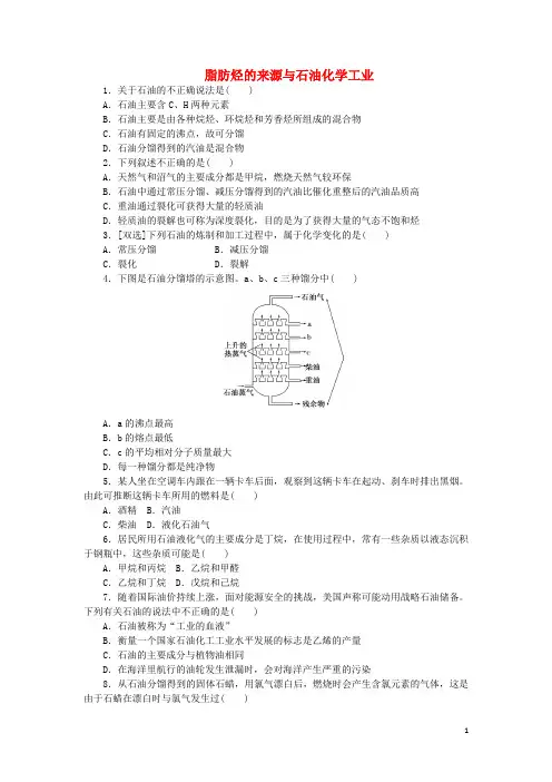 2019高中化学 课下能力提升(八)脂肪烃的来源与石油化学工业(含解析)苏教版选修5
