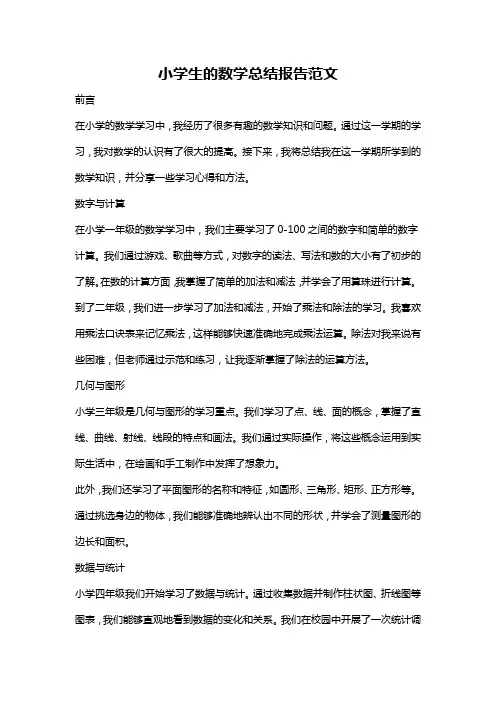 小学生的数学总结报告范文