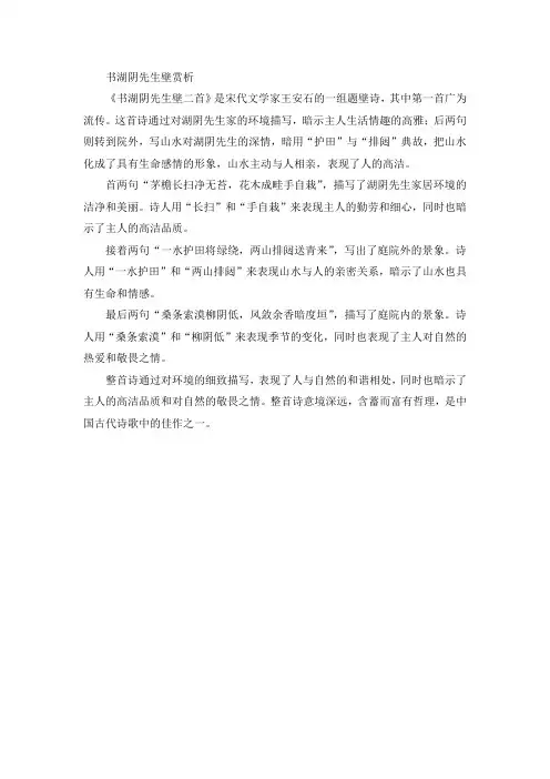 书湖阴先生壁 赏析