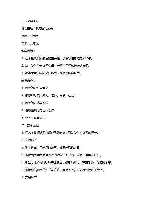 我感恩我成长主题班会策划教案