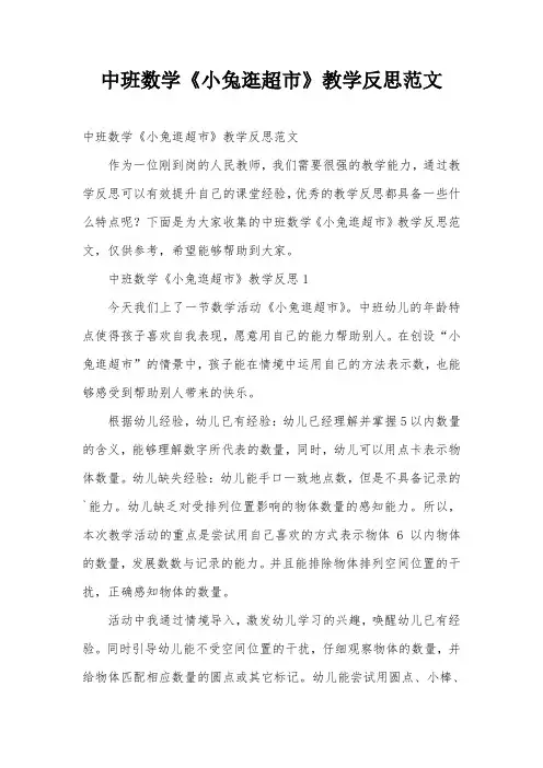 中班数学《小兔逛超市》教学反思范文