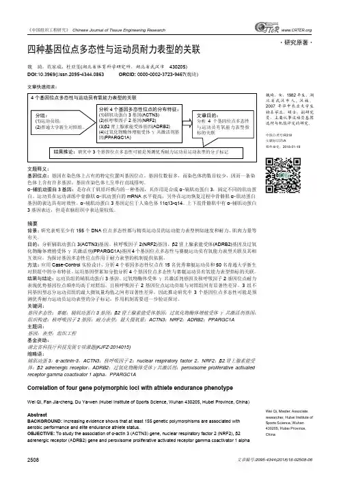 四种基因位点多态性与运动员耐力表型的关联
