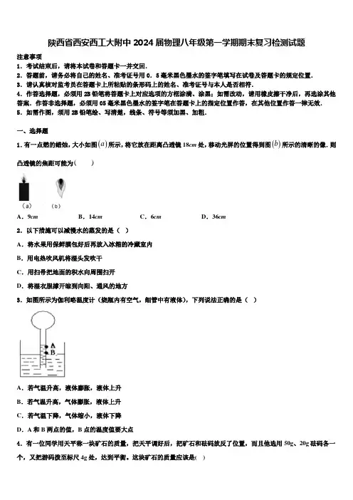 陕西省西安西工大附中2024届物理八年级第一学期期末复习检测试题含解析