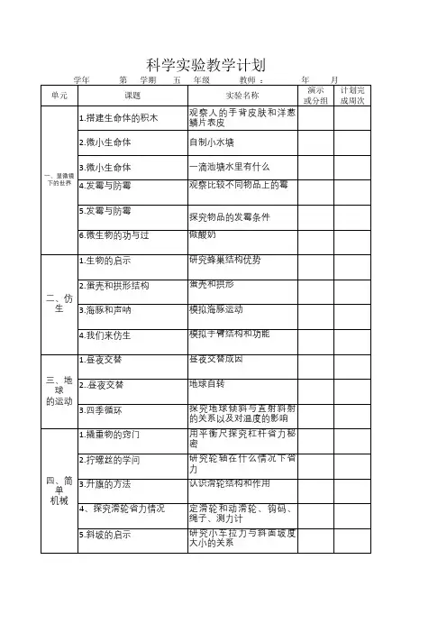 科学实验计划表