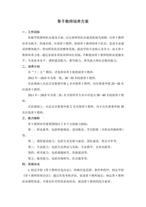 中职学校骨干教师培养方案