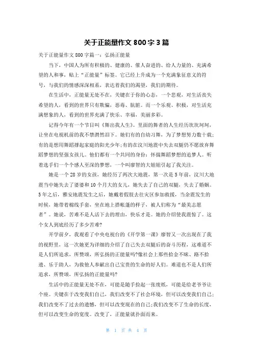 关于正能量作文800字3篇