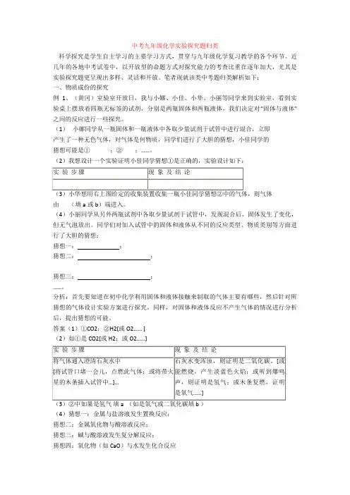 中考九年级化学实验探究题归类
