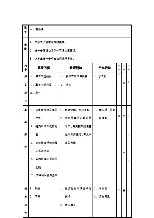 (完整word版)最新人教版六年级上册体育全册教案(word文档良心出品)