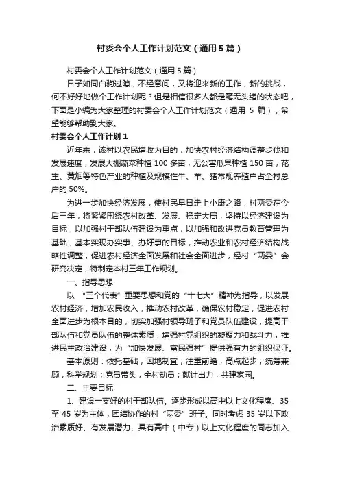 村委会个人工作计划范文（通用5篇）