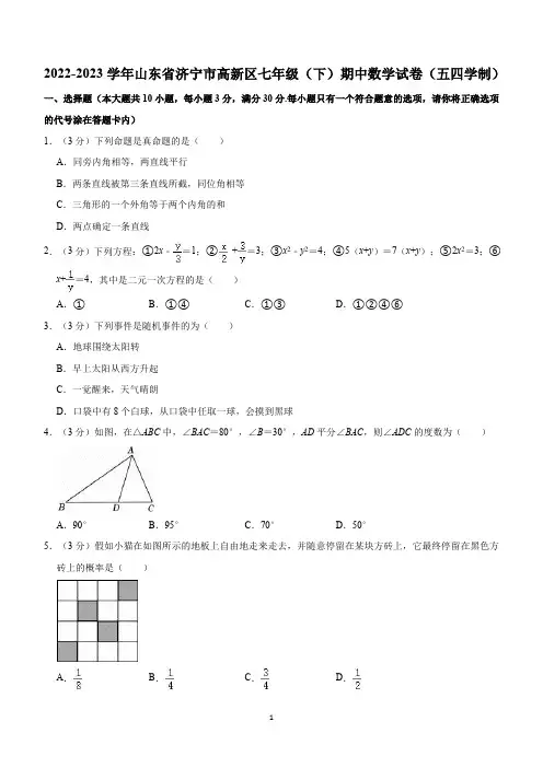 山东省济宁市高新区2022-2023学年七年级下学期期中考试数学试卷(五四制)(含解析)