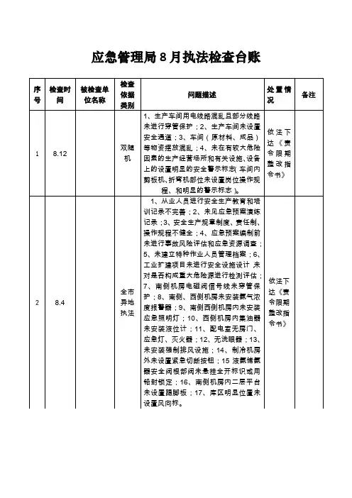 应急管理局8月执法检查台账