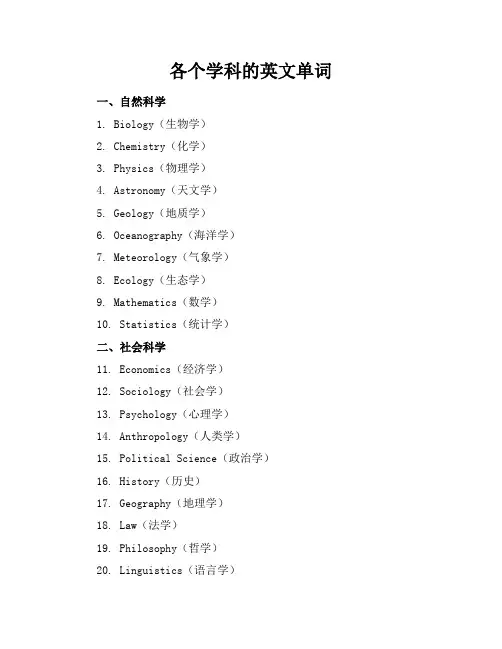 各个学科的英文单词