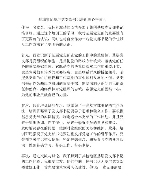 参加集团基层党支部书记培训班心得体会