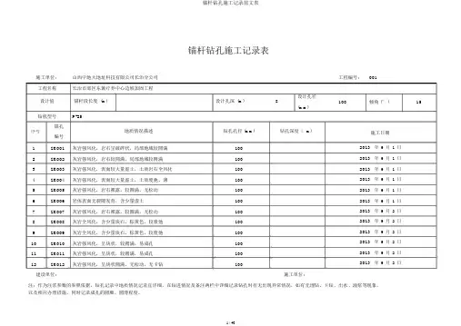 锚杆钻孔施工记录范文表