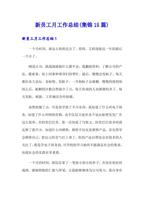 新员工月工作总结(集锦15篇)