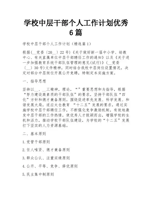 学校中层干部个人工作计划优秀6篇