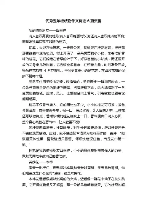优秀五年级状物作文优选6篇集锦