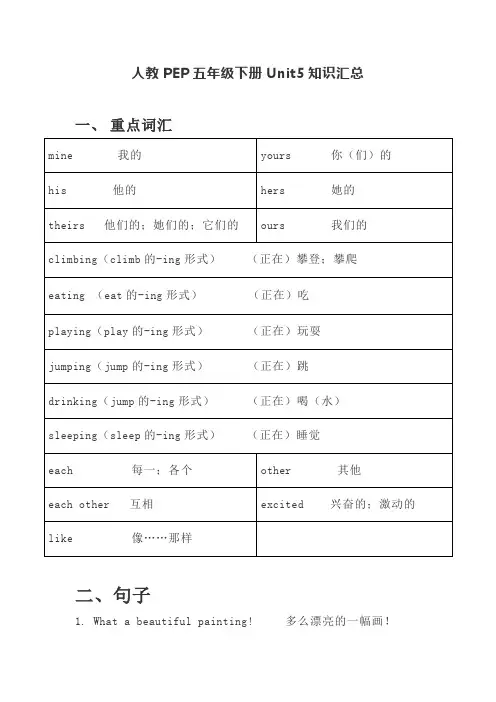 人教PEP五年级下册 Unit5 知识汇总
