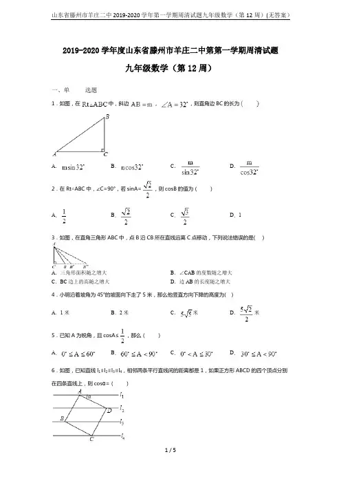 山东省滕州市羊庄二中2019-2020学年第一学期周清试题九年级数学(第12周)(无答案)