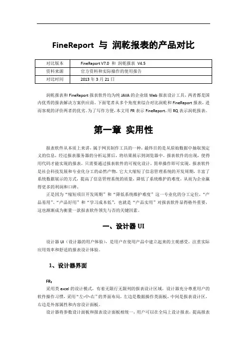 FineReport V7.0与润乾报表 V4.5的对比