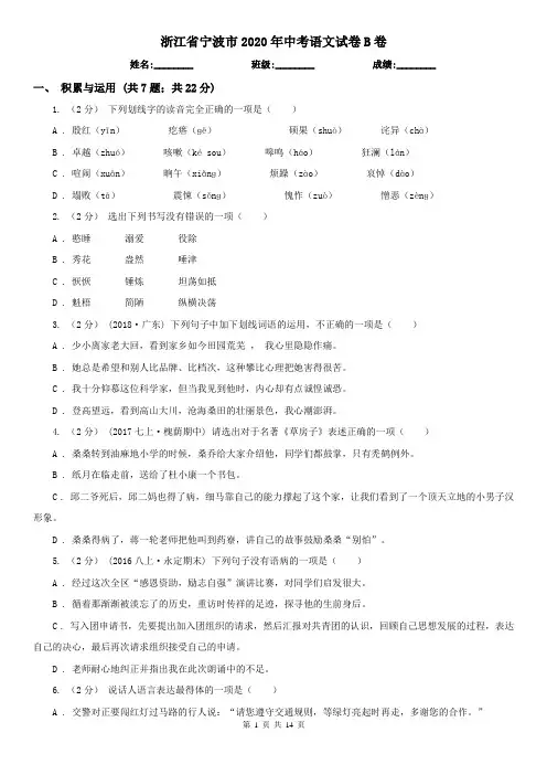 浙江省宁波市2020年中考语文试卷B卷