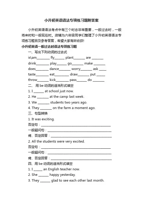 小升初英语语法专项练习题附答案
