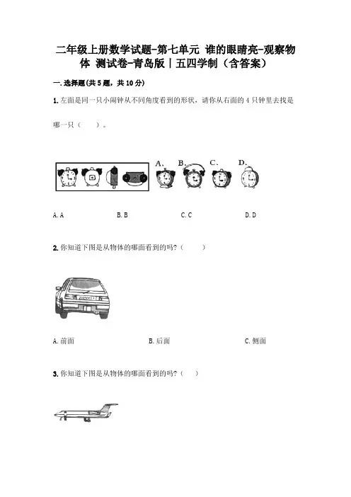 二年级上册数学试题-第七单元 谁的眼睛亮-观察物体 测试卷-青岛版丨五四学制(含答案)
