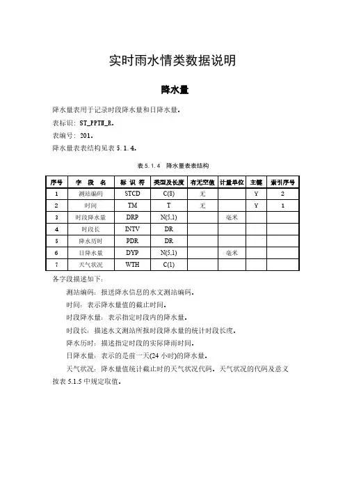 实时雨水情数据数据项说明